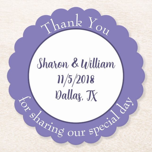 Lavendel-Gastgeschenk Hochzeit Untersetzer (Vorderseite)