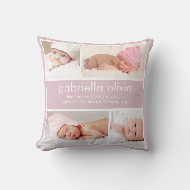 Lavendel-Geburts-Mitteilungs-Wurfs-Kissen Kissen (Vorderseite)