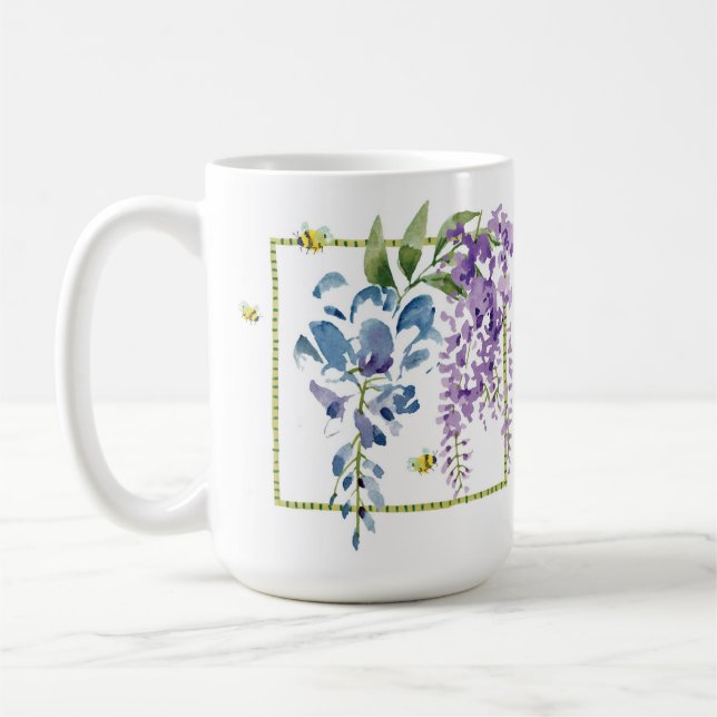 Lavendel Gelbe Blumen Klassische Tasse, 15 oz Kaffeetasse (Links)