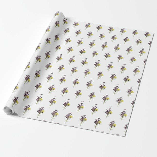 Lavendel & Gelbe Wildblume Botanisches Design Geschenkpapier (Ungerollt)