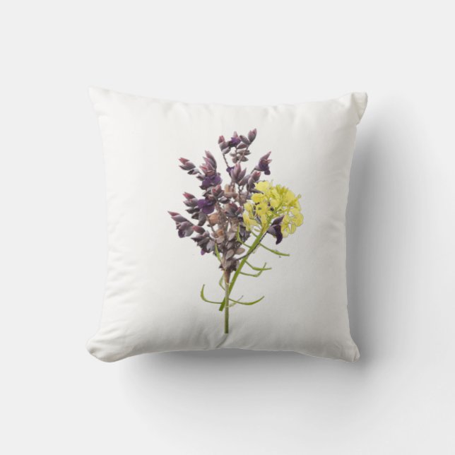 Lavendel & Gelbe Wildblume Botanisches Design Kissen (Vorderseite)