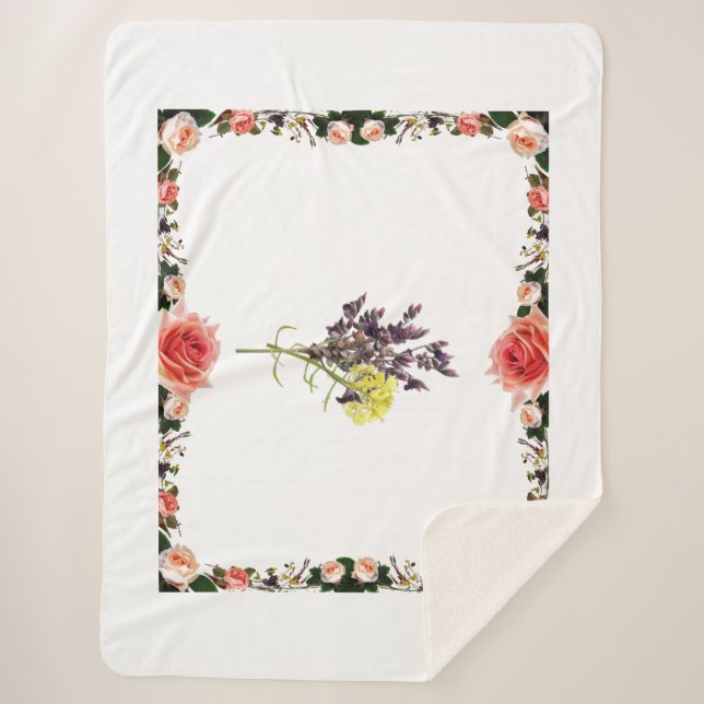 Lavendel & Gelbe Wildblume Botanisches Design Sherpadecke (Vorderseite)