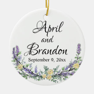 Lavendel, Gelbrosen und Eukalyptus Keramik Ornament