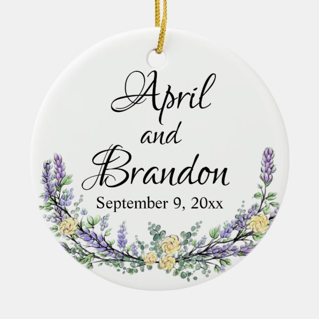 Lavendel, Gelbrosen und Eukalyptus Keramik Ornament (Vorne)