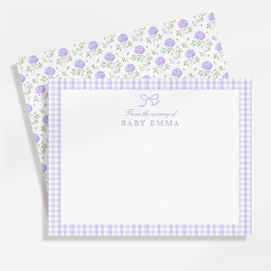 Lavendel Gingham & Floral Babygrußkarte Einladung