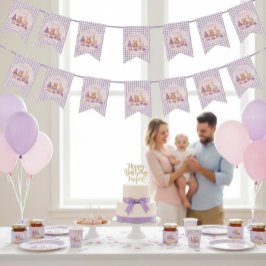 Lavendel-Gingham-Geburtstagsgirlande-Flaggen Wimpelkette