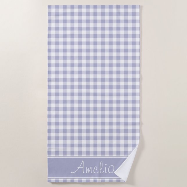 Lavendel-Gingham-Muster | personalisiert Strandtuch (Vorderseite)