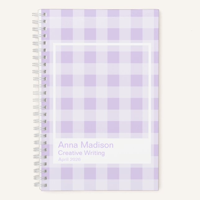 Lavendel-Gingham-transparent-Rahmen-Notizbuch Notizbuch (Vorderseite)