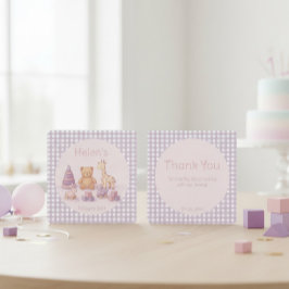 Lavendel-Gingham zum 1. Geburtstag Dankeskarte