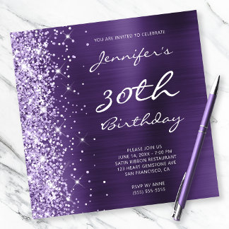 Lavendel Glitzer Dark Violet Foil 30. Geburtstag Einladung