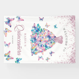 Lavendel Glitzer Pink Butterfly Gown Quinceañera Banner