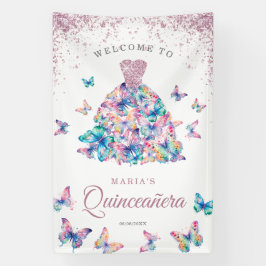 Lavendel Glitzer Pink Butterfly Gown Quinceañera Banner