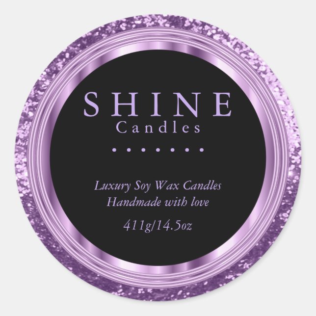 Lavendel Glitzer und Black Labels Runder Aufkleber (Vorderseite)