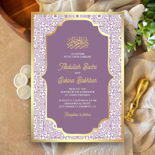 Lavendel-Gold-Arabesken-Muster Muslimische Hochzei Einladung