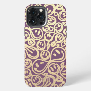 Lavendel-Gold-Lächeln-Lächeln-Gesichtsmuster Moder iPhone 13 Pro Max Hülle