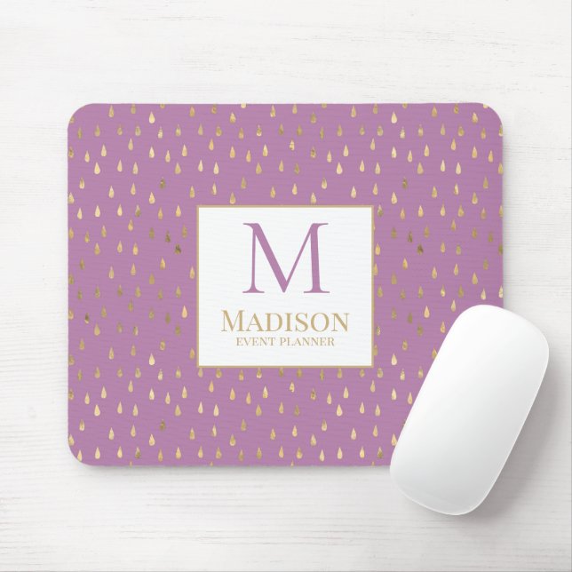 Lavendel Gold Regentropfen Moderne Trendige Monogr Mousepad (Mit Mouse)