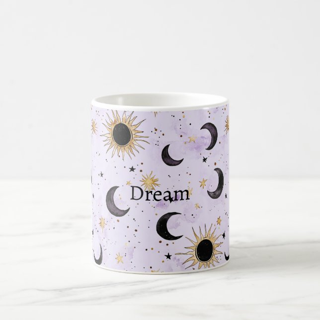 Lavendel Gold Schwarze Sonne Mond Kaffeetasse (Mittel)
