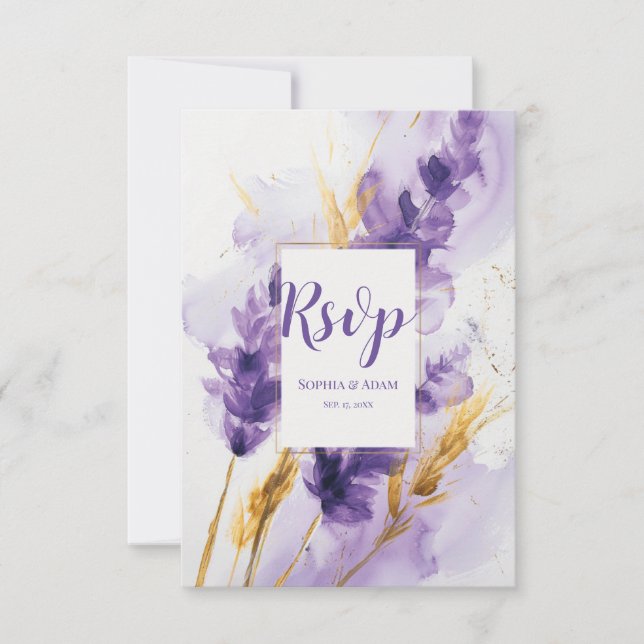Lavendel Golden Watercolor Floral RSVP Card Dankeskarte (Vorderseite)