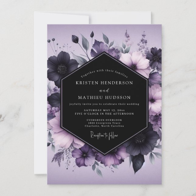 Lavendel-Gothic-Blütenhochzeit Einladung (Vorderseite)