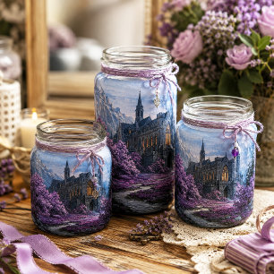 Lavendel-Gotisches Schloss-Berg-Szene-Decoupage Seidenpapier