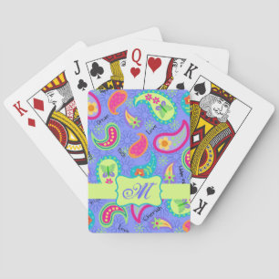 Lavendel Green Modern Paisley Pattern Monogram Spielkarten