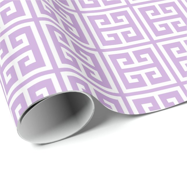 Lavendel-griechisches Schlüsselmuster Geschenkpapier (Rolleneckpunkt)