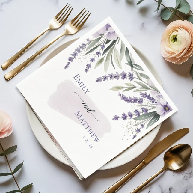Lavendel-Grün-Blumen-Hochzeitsserviette Serviette (Von Creator hochgeladen)