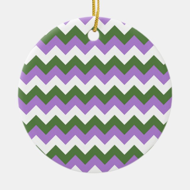 Lavendel, Grün und Weiß Zickzack Zigzag Keramik Ornament (Vorne)