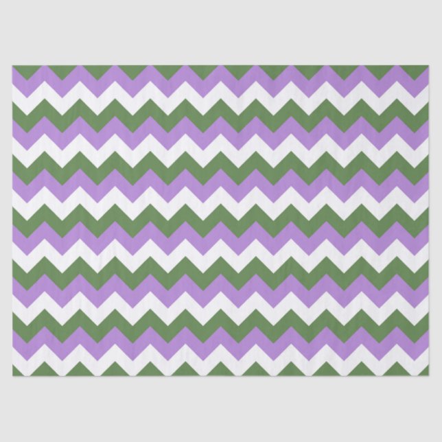 Lavendel, Grün und Weiß Zickzack Zigzag Seidenpapier (Vorderseite)