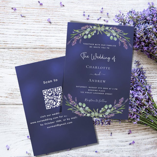 Lavendel Grüne Marine blaue QR Code UAWG Hochzeit Einladung (Von Creator hochgeladen)