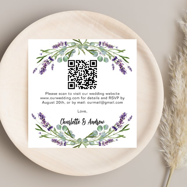 Lavendel Grüne QR Code Hochzeit RSVP Begleitkarte (Von Creator hochgeladen)