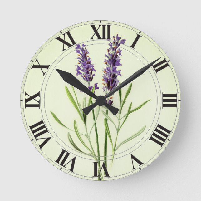 Lavendel grünes botanisches Clockface Runde Wanduhr (Vorderseite)