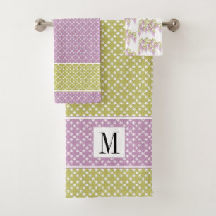 Lavendel, grünes Muster Wisteria Blume Handtuch Se Badhandtuch Set