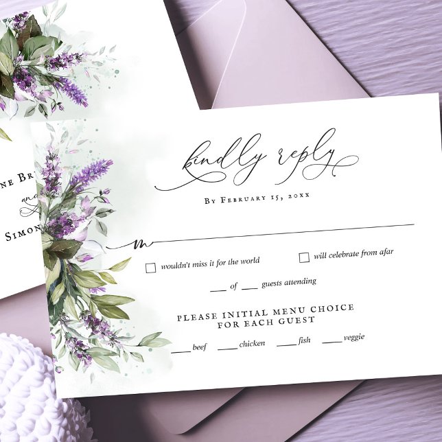 Lavendel-Grünzeug-Skript Hochzeit-RSVP-Antwortkart (Von Creator hochgeladen)