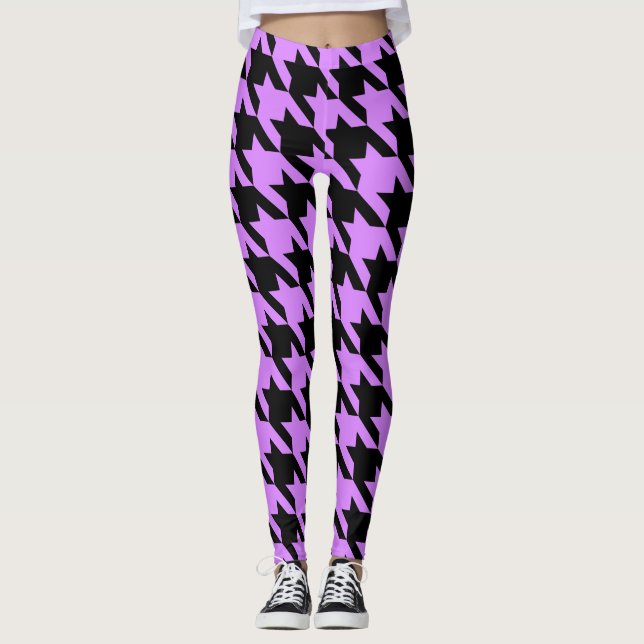 Lavendel-Hahnentrittmuster Leggings (Vorderseite)