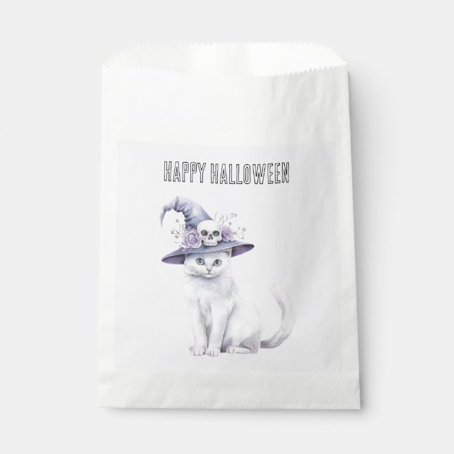 Lavendel-Halloween-Katz-Mond-Blumen Geschenktütchen (Vorderseite)