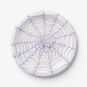 Lavendel-Halloween-Spinne im Netz Pappteller