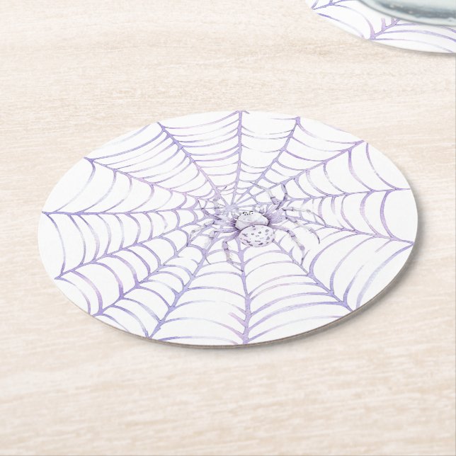 Lavendel-Halloween-Spinne im Netz Runder Pappuntersetzer (Angewinkelt)