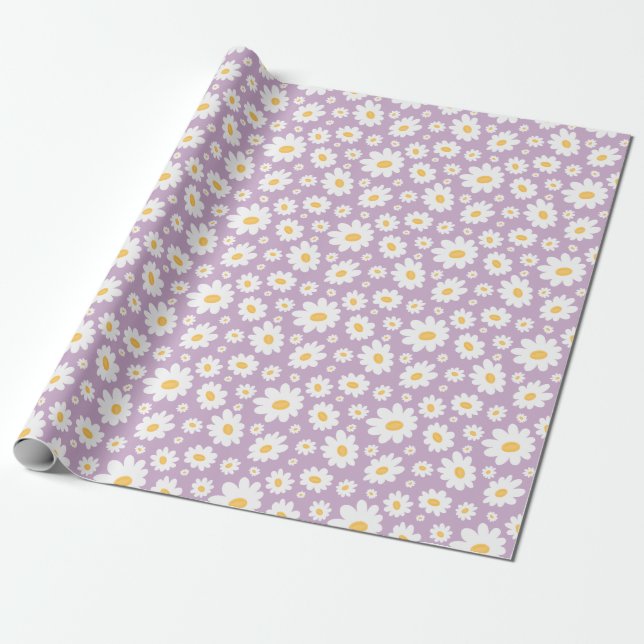 Lavendel Handgezeichnetes Gänseblümchen-Muster Geschenkpapier (Ungerollt)