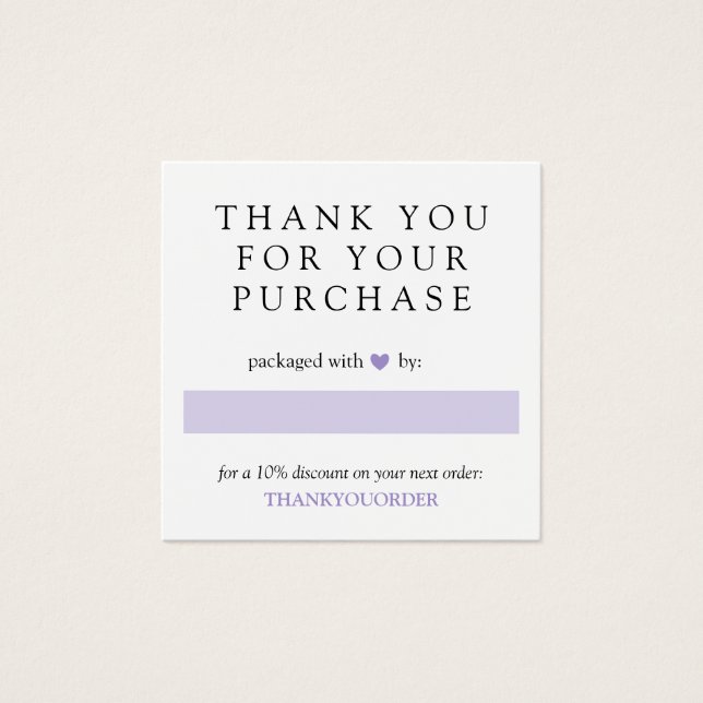 Lavendel Heart Vielen Dank für Ihre Bestellung (Vorderseite)