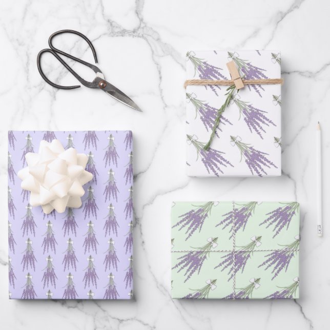 Lavendel Herb Blume Muster Geschenkpapier Set (Vorderseite)