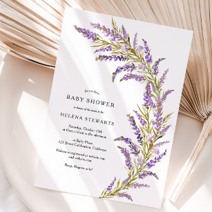 Lavendel Herbst Blütenwasser-Babydusche Einladung