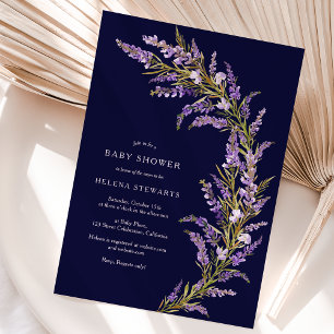 Lavendel Herbst Blütenwasser-Babydusche Einladung