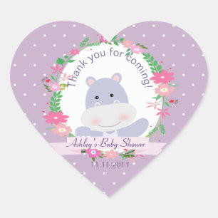 Lavendel Hippo Baby Girl Dusche Party Geschenk Tag Herz-Aufkleber