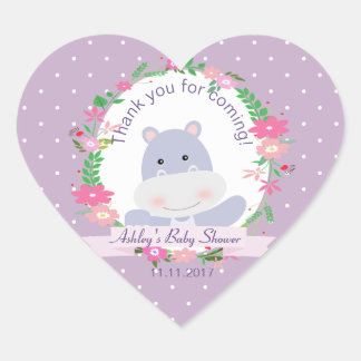 Lavendel Hippo Baby Girl Dusche Party Geschenk Tag Herz-Aufkleber
