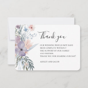 Lavendel-Hochzeit Danke. Lila Blumen. Botanisch Dankeskarte