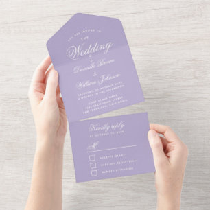 Lavendel-Hochzeit Elegante Kalligrafie RSVP Lila All In One Einladung