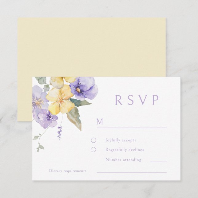 Lavendel Hochzeit Lila und sonnengelb RSVP Karte (Vorne/Hinten)