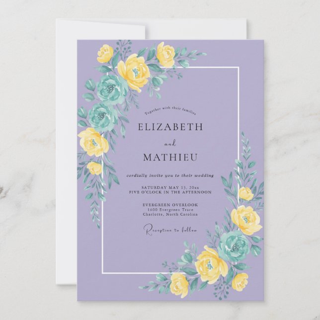 Lavendel-Hochzeit mit strahlender Blüte Einladung (Vorderseite)