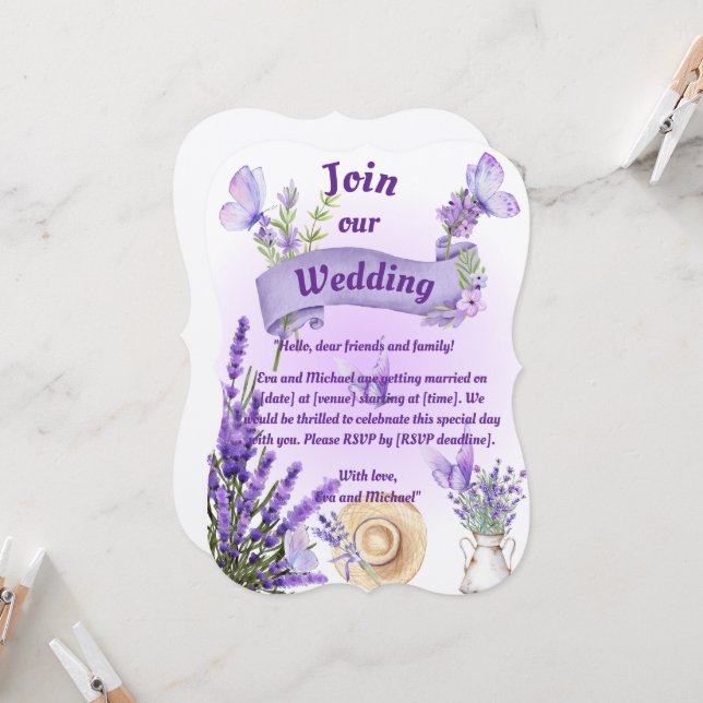 Lavendel-Hochzeitseinladung Einladung (Vorderseite/Rückseite Beispiel)